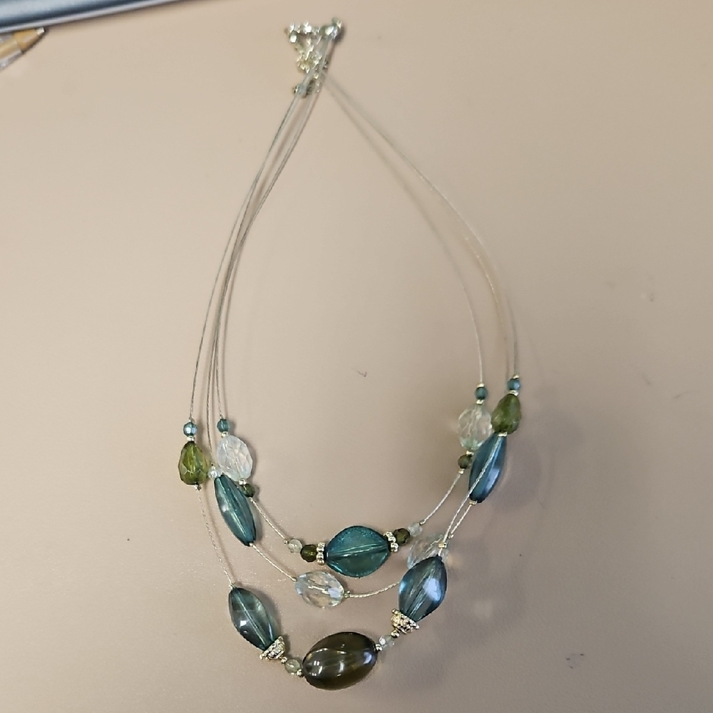 Elegant Multi-Strand Blue and Green Necklace